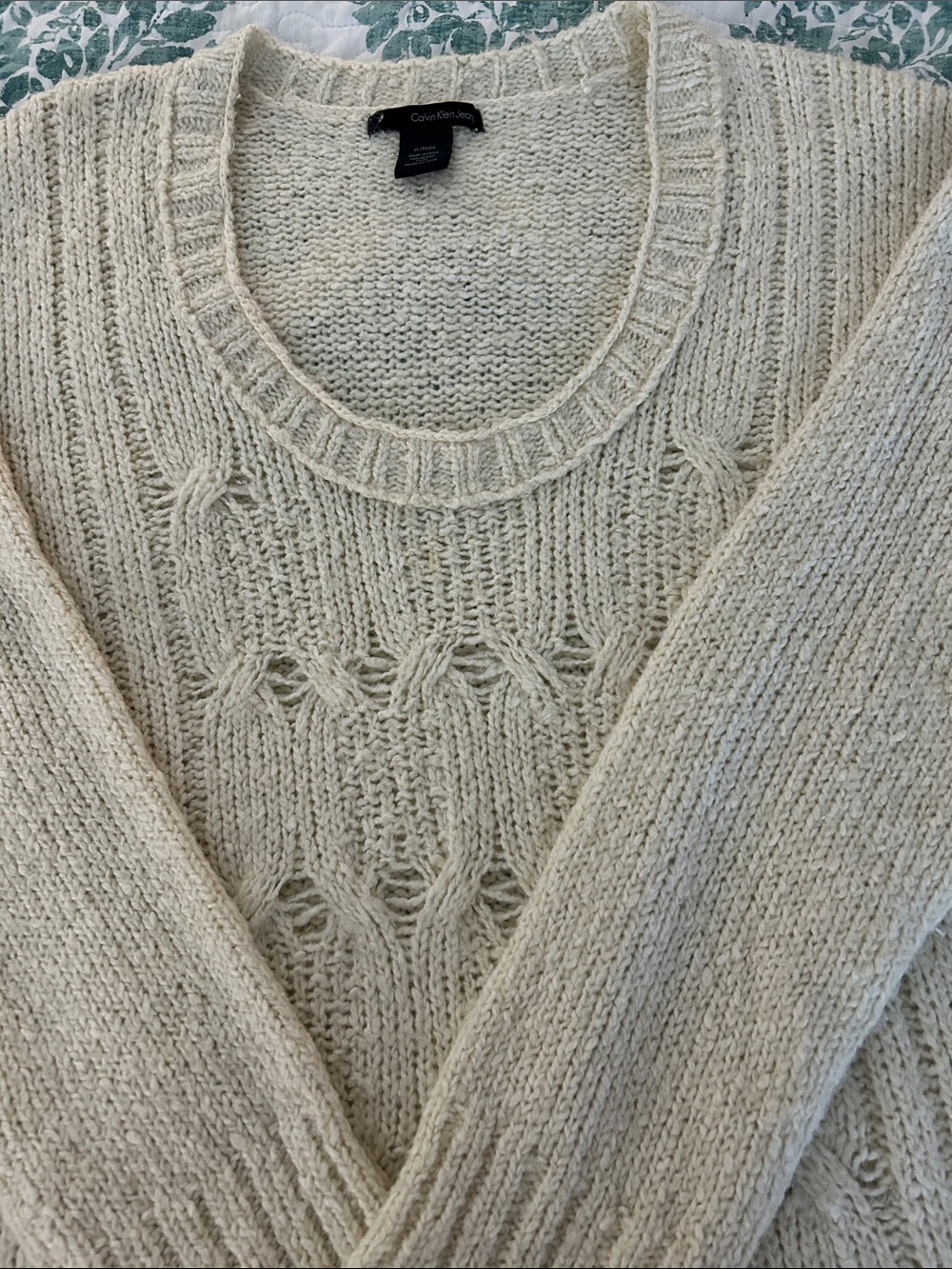 Calvin Klein Cream Cable Scoop-Neck Pullover